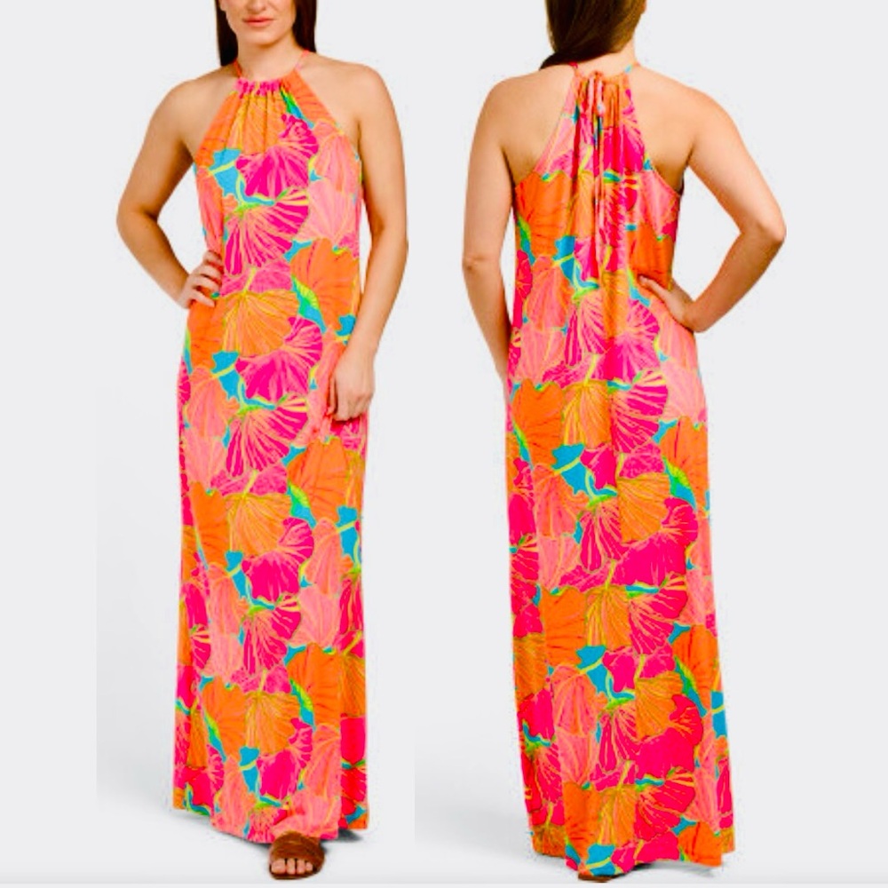 Trina Turk  Milan Gingko Halter Floral Maxi Dress Size Small